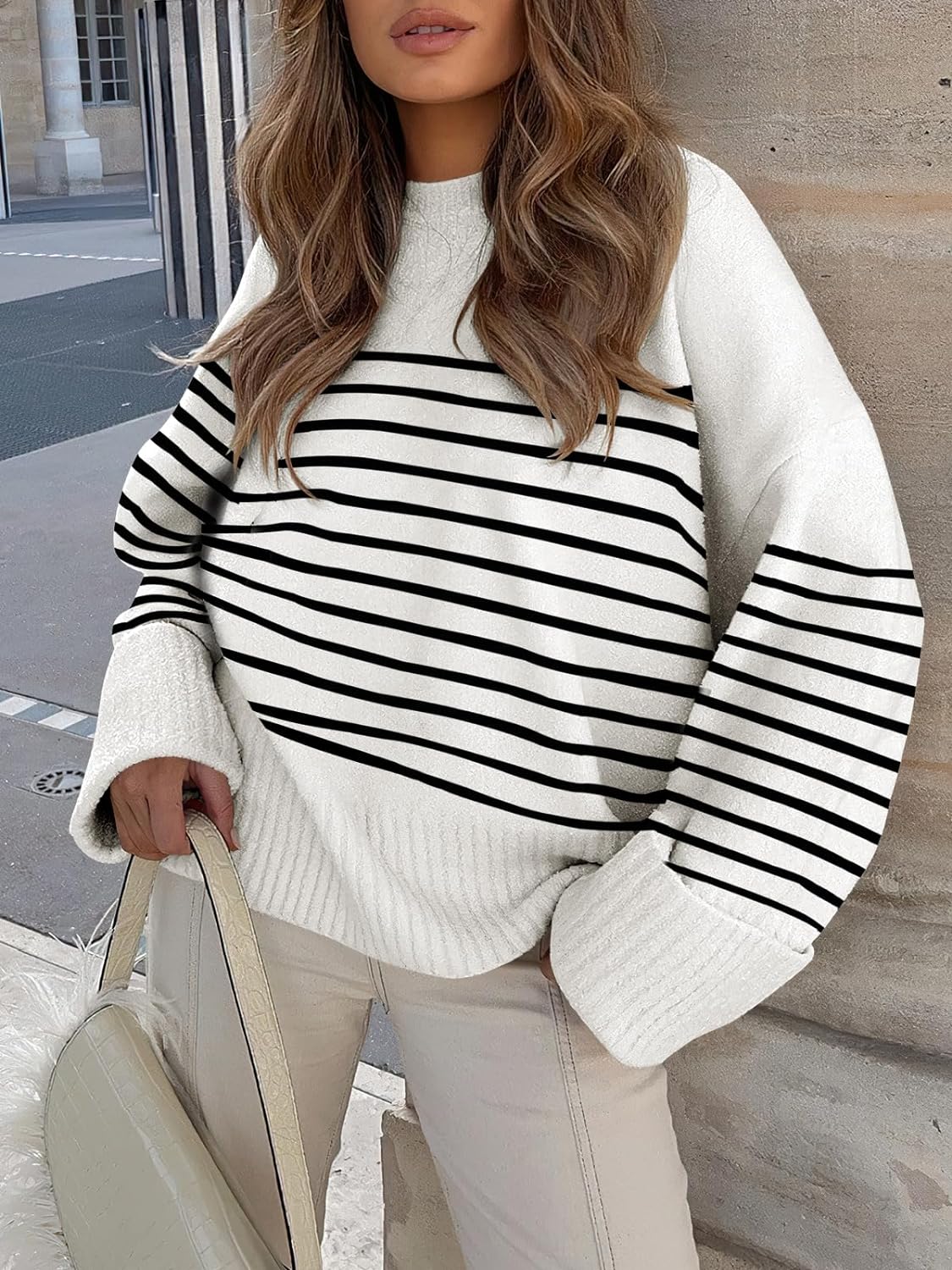 Women's Crewneck Long Sleeve Oversized Fuzzy Knit Chunky Warm Pullover Sweater Top