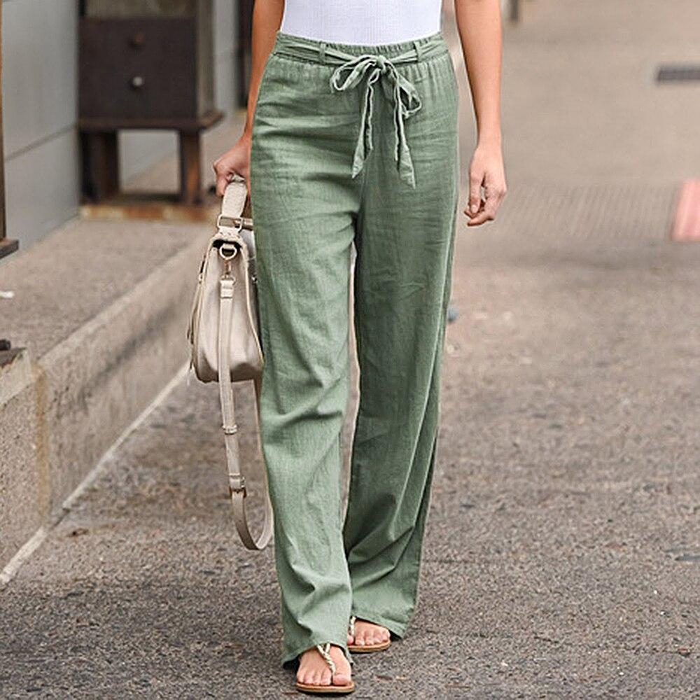 Women's Simple Elastic Waist Printed Cotton Linen Trousers