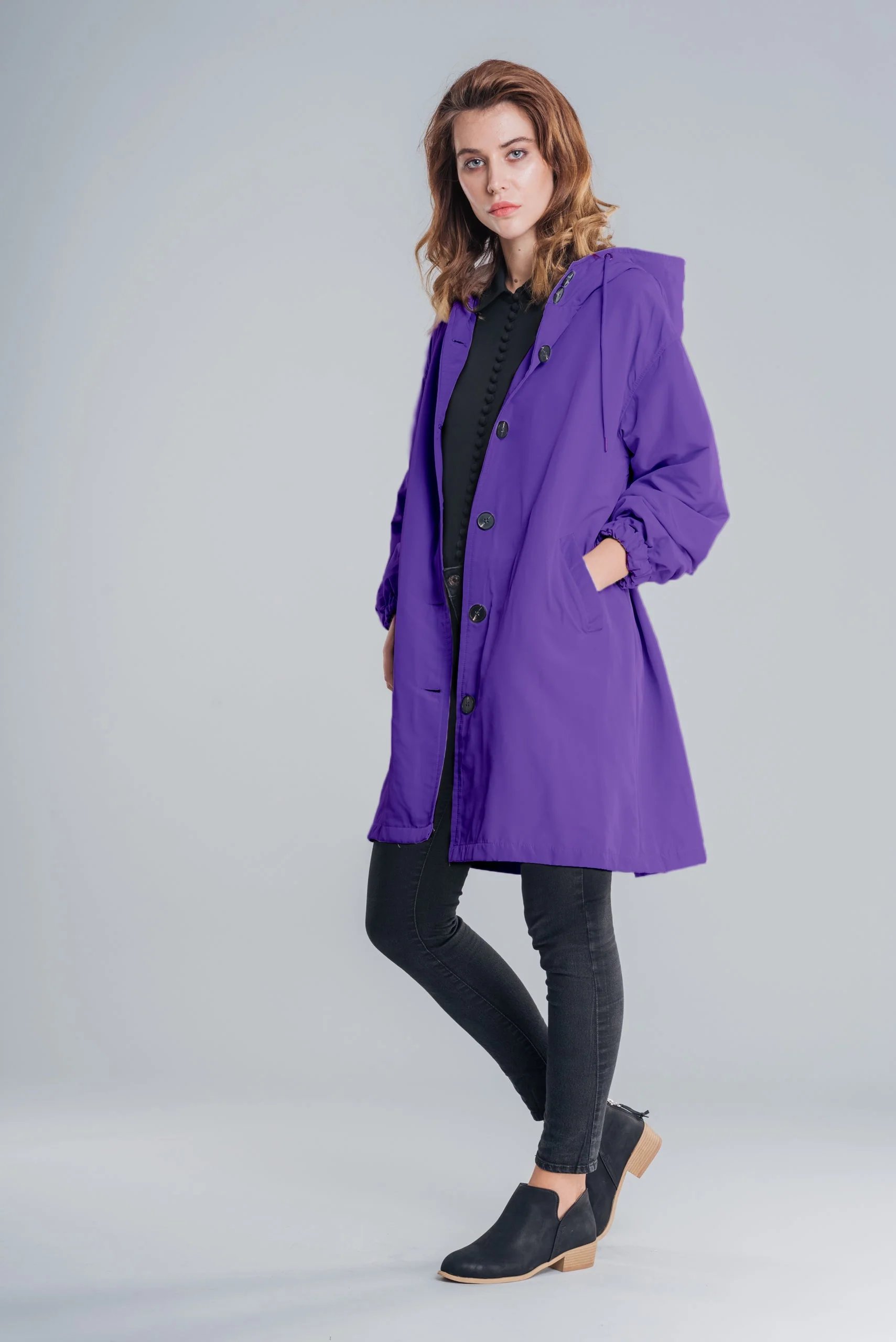 Oversized water-repellent windbreaker rain jacket with hood