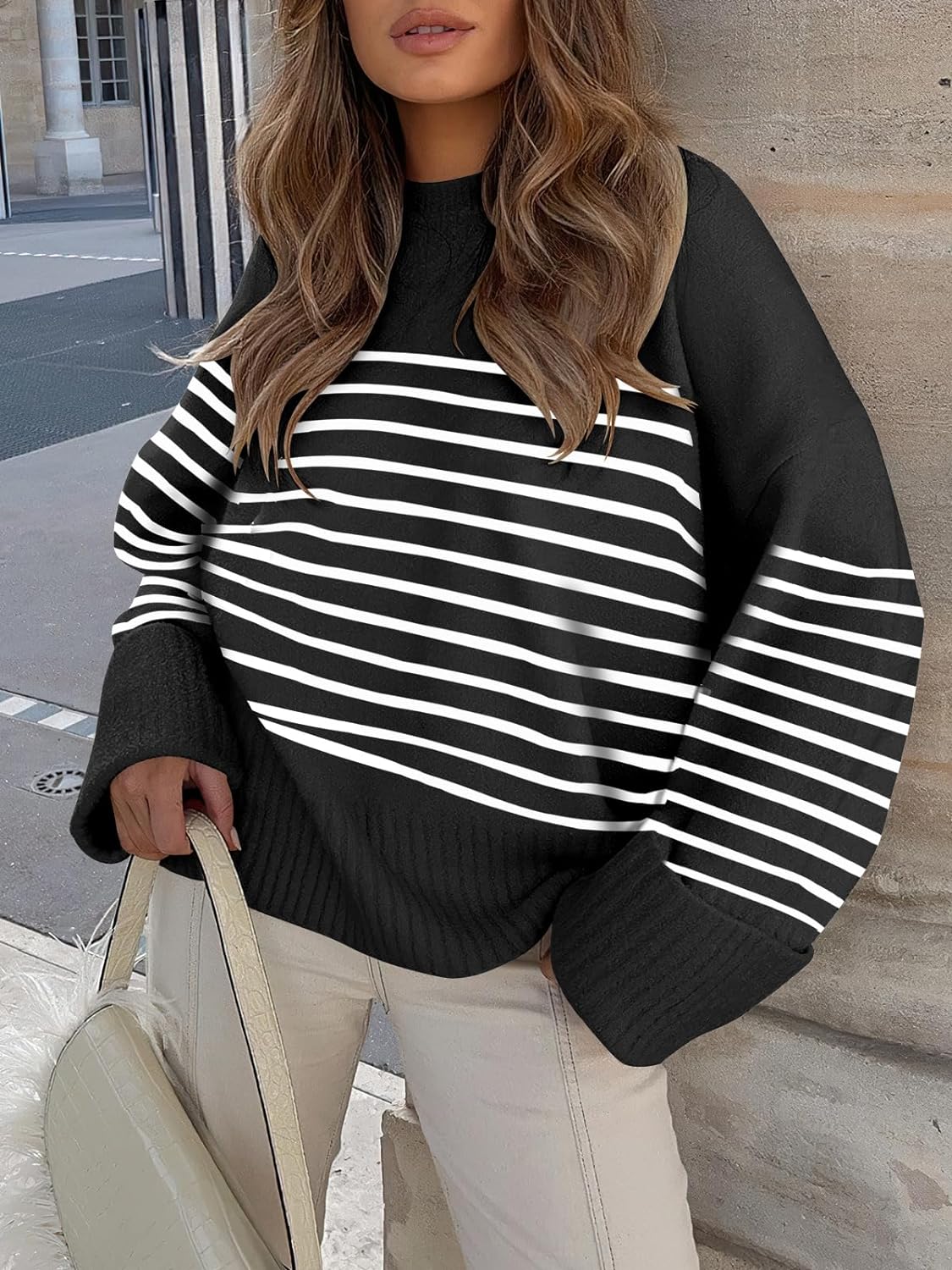 Women's Crewneck Long Sleeve Oversized Fuzzy Knit Chunky Warm Pullover Sweater Top