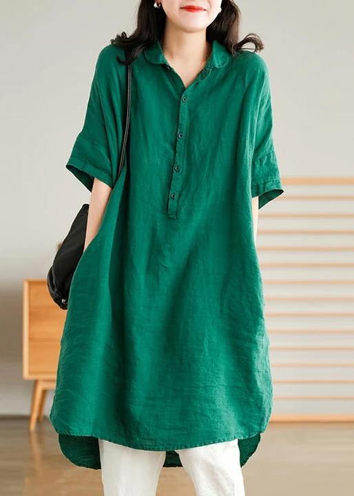 Black Linen Shirt Dress Summer Mid Dress