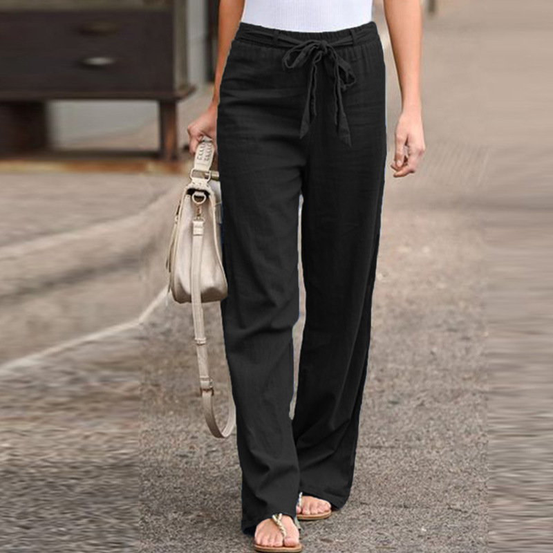 Women's Simple Elastic Waist Printed Cotton Linen Trousers