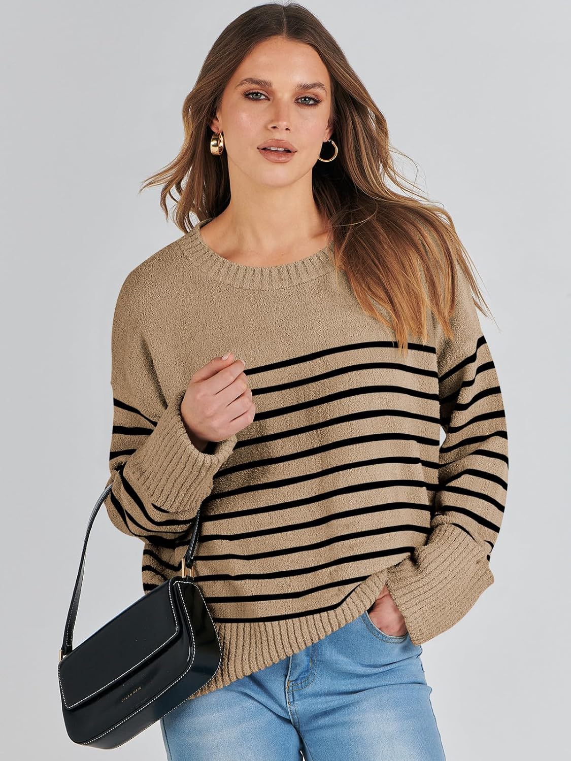 Women's Crewneck Long Sleeve Oversized Fuzzy Knit Chunky Warm Pullover Sweater Top