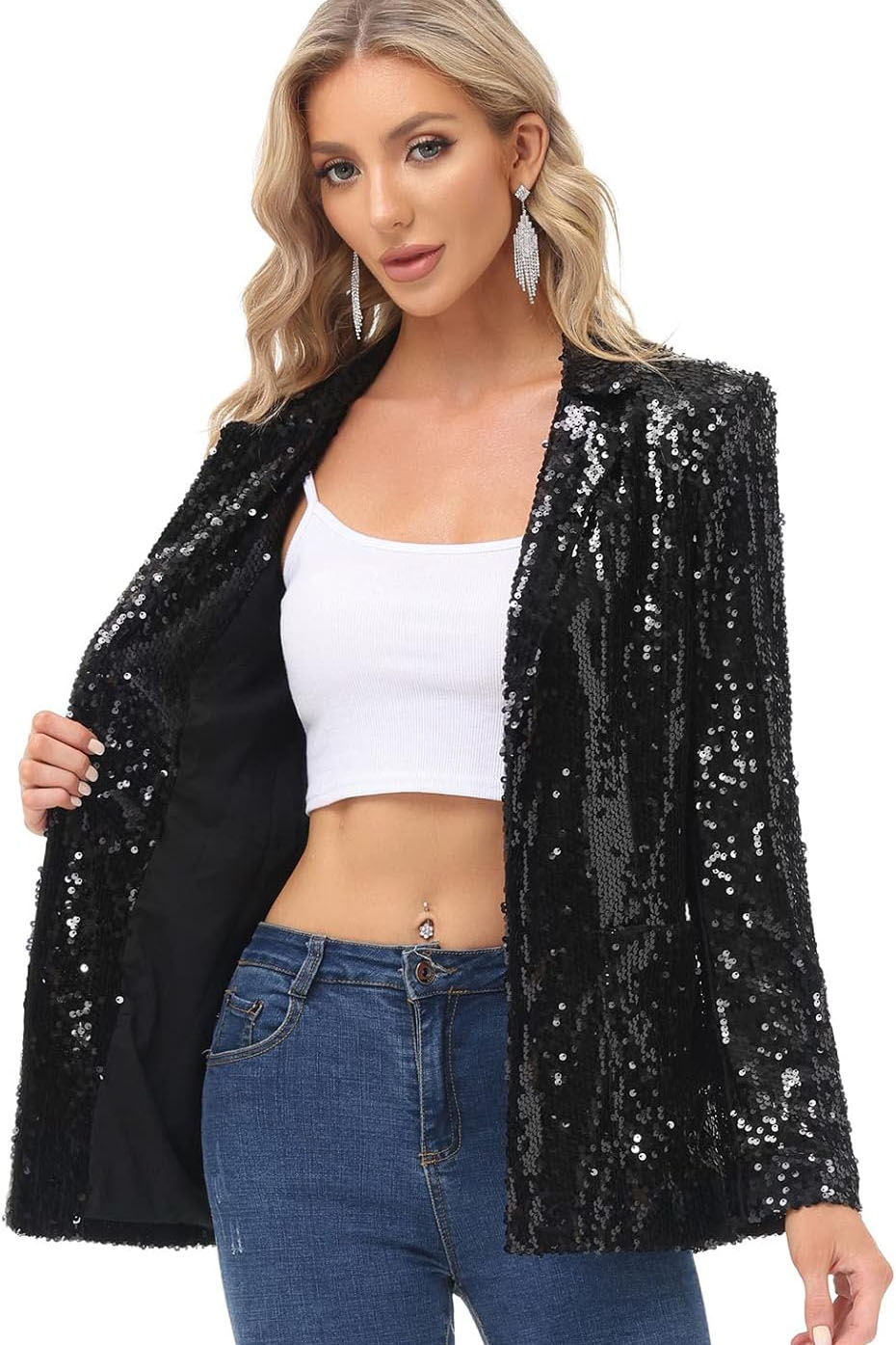 Sparkly Cardigan Coat with Pocket
