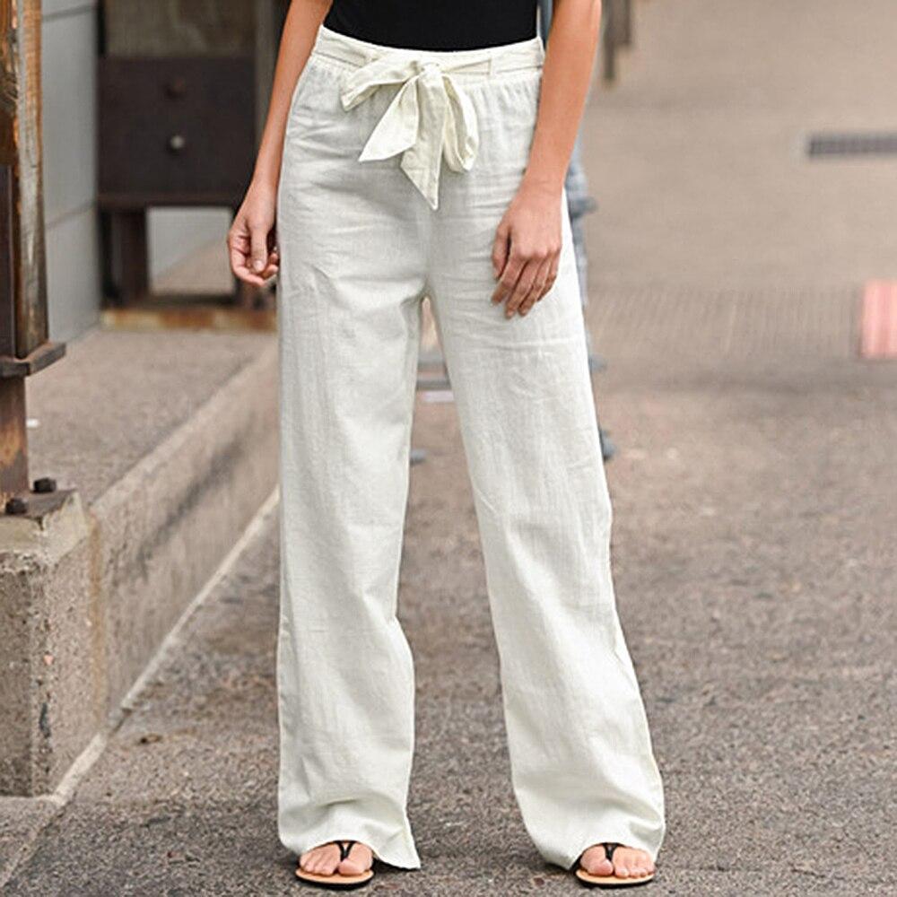Women's Simple Elastic Waist Printed Cotton Linen Trousers