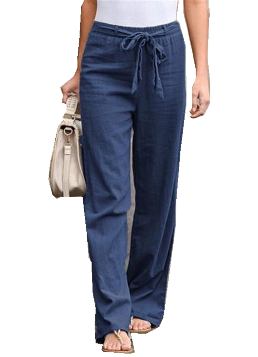 Women's Simple Elastic Waist Printed Cotton Linen Trousers