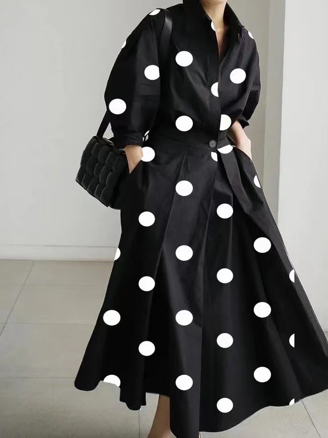 2022 Beige Peter Pan Collar Pockets Cotton Dress Long Sleeve