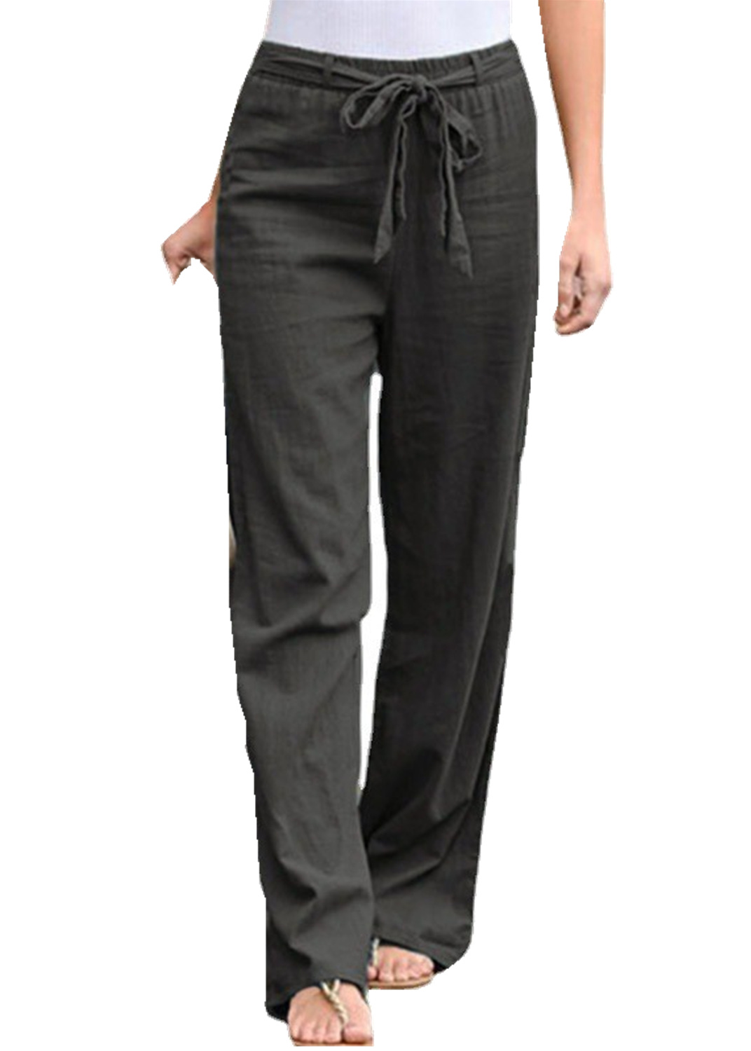 Women's Simple Elastic Waist Printed Cotton Linen Trousers