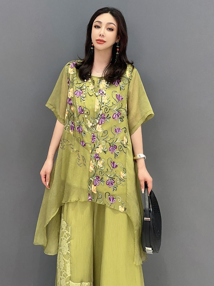 Haute Couture Oversized Top & Wide Leg Pants 2-Piece Set