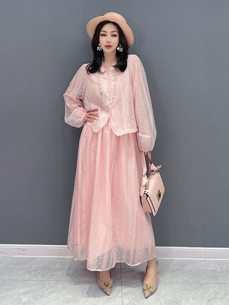 Celine Mesh Puff Sleeves Top & Skirt 2-Piece Set